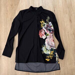Express Relaxed Satin Long Portofino Shirt with Flowers